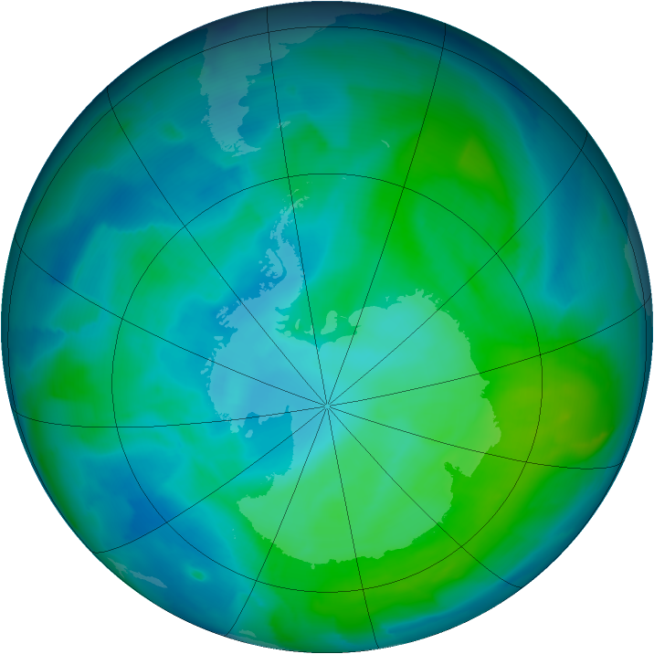 Antarctic ozone map for 28 January 2013